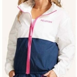 Peloton Retro Track Jacket Women's White and Blue with Pink Accents Size Large